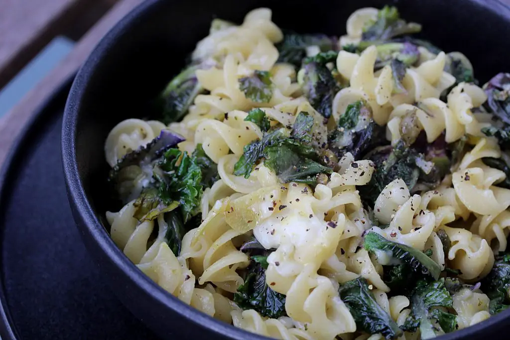 vegan pasta with capers and greens