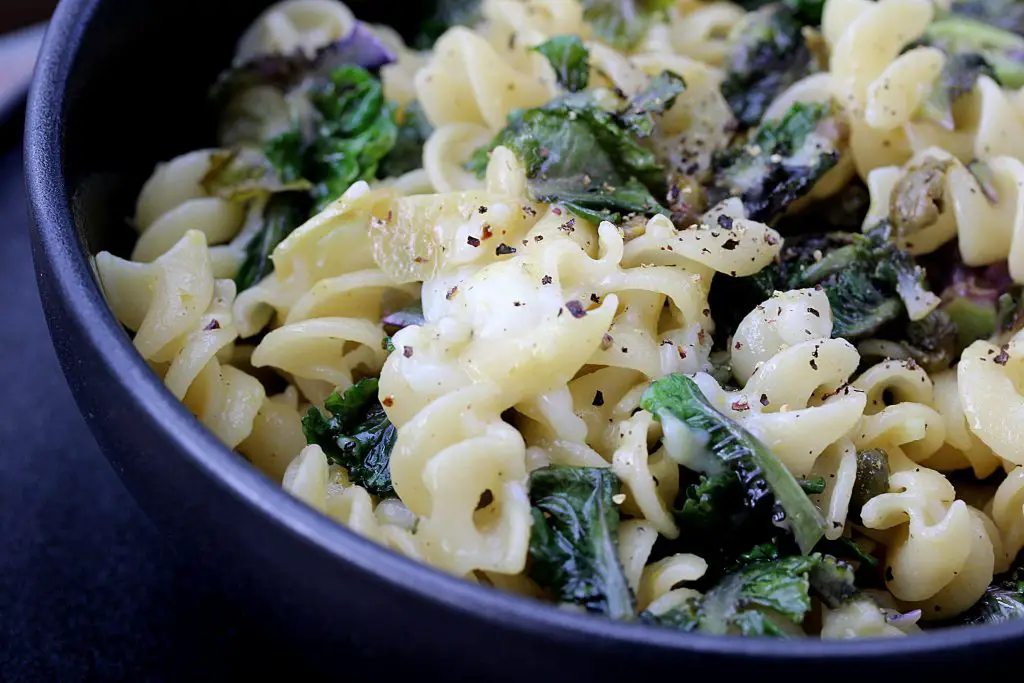 vegan pasta with capers and greens