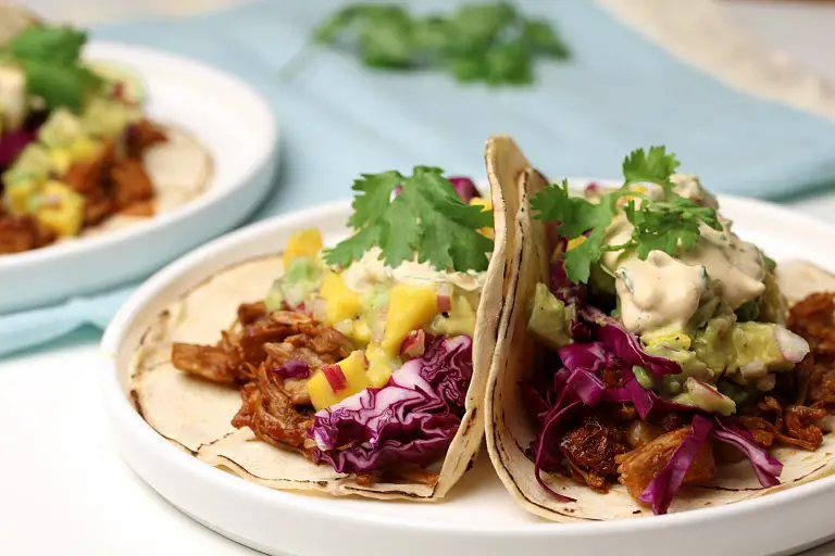 Vegan BBQ Jackfruit Tacos w/ Mango Avocado Salsa - The Vegan Harvest