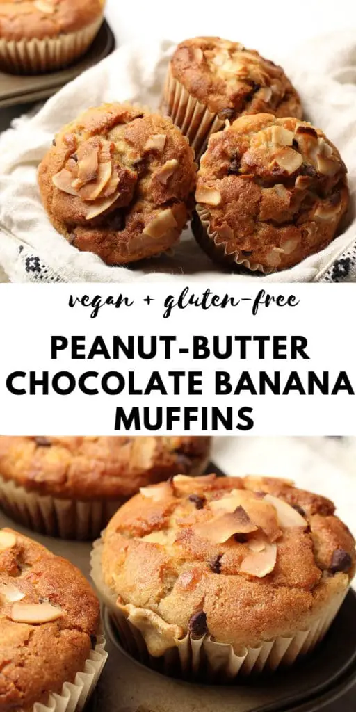 pinterest pin for vegan gluten-free peanut butter banana chocolate muffins