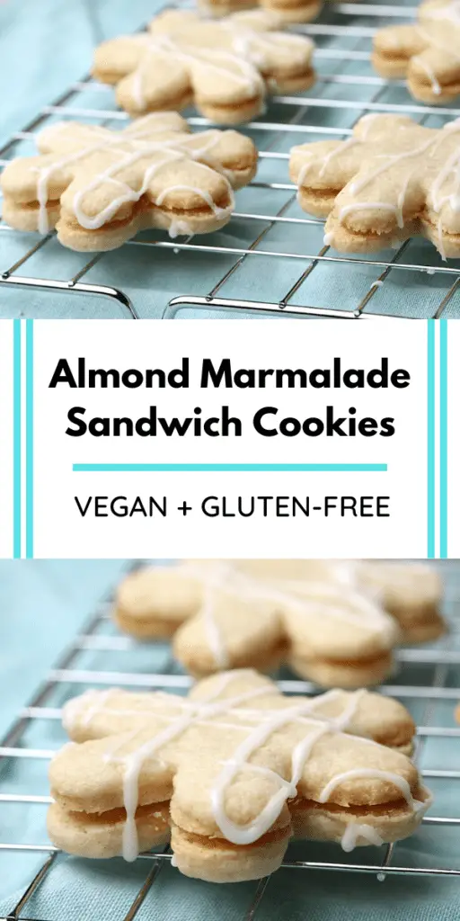 Pinterest Pin for the recipe. Has pictures of the Almond Marmalade Sandwich Cookies