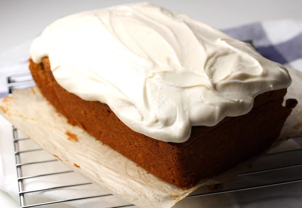 Loaf of Spice Cake with frosting