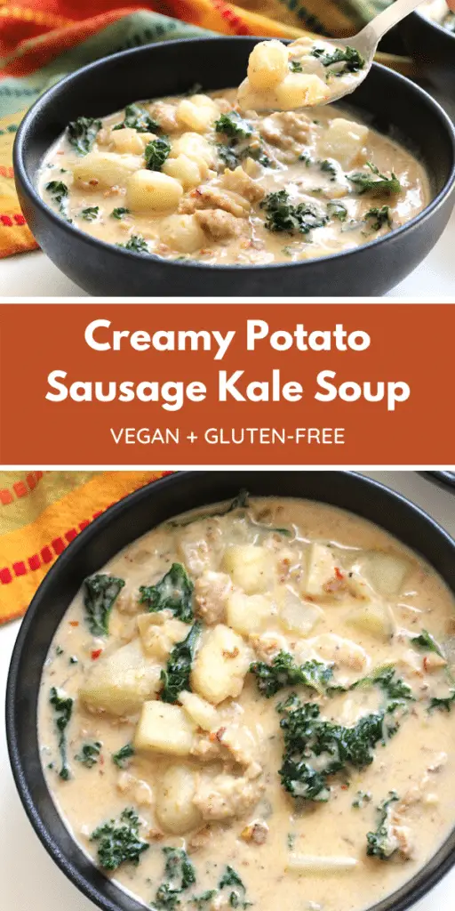Creamy Potato Sausage Kale Soup Vegan GF - The Vegan Harvest