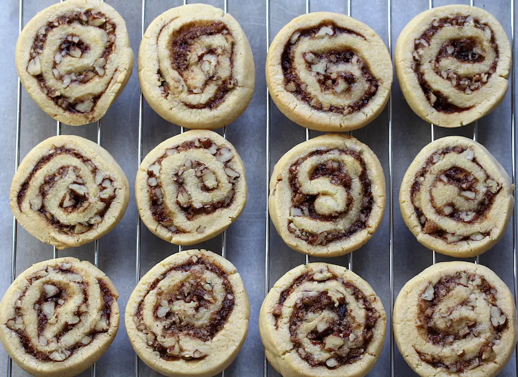 Image of 12 Pecan Cinnamon Swirl Cookies, on a cooling rack