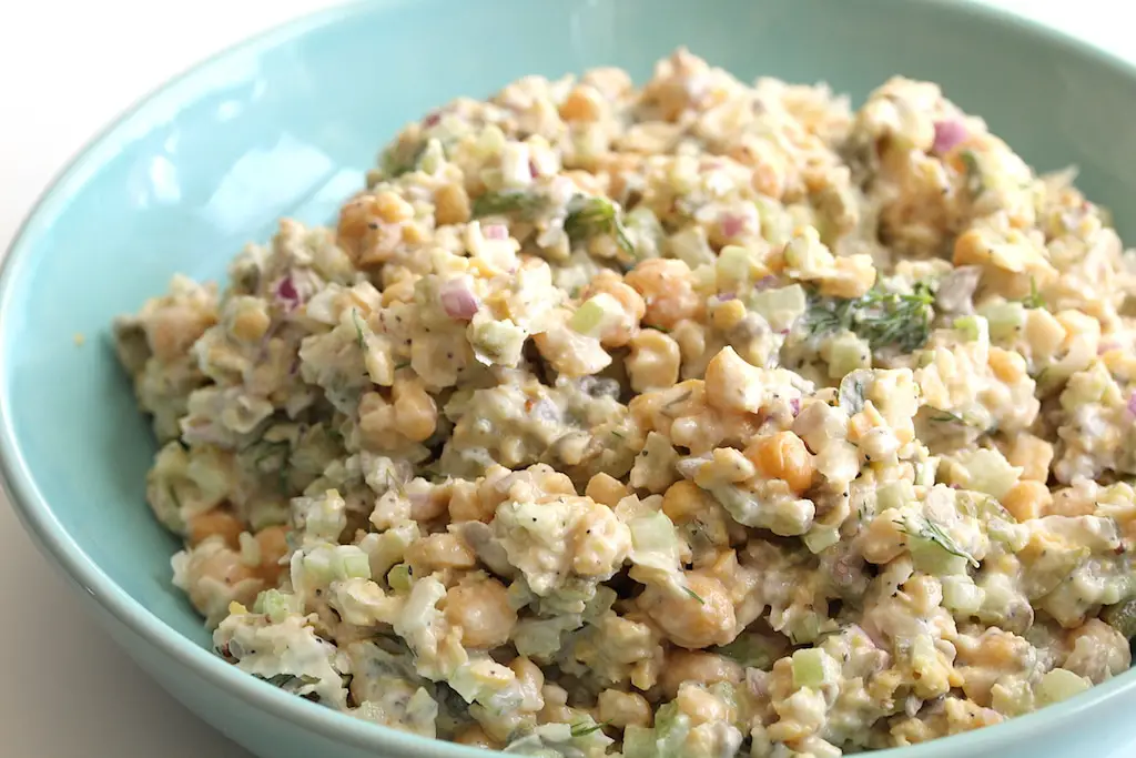 bowl of prepared chickpea salad