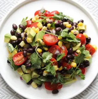 black bean corn salad on white plate
