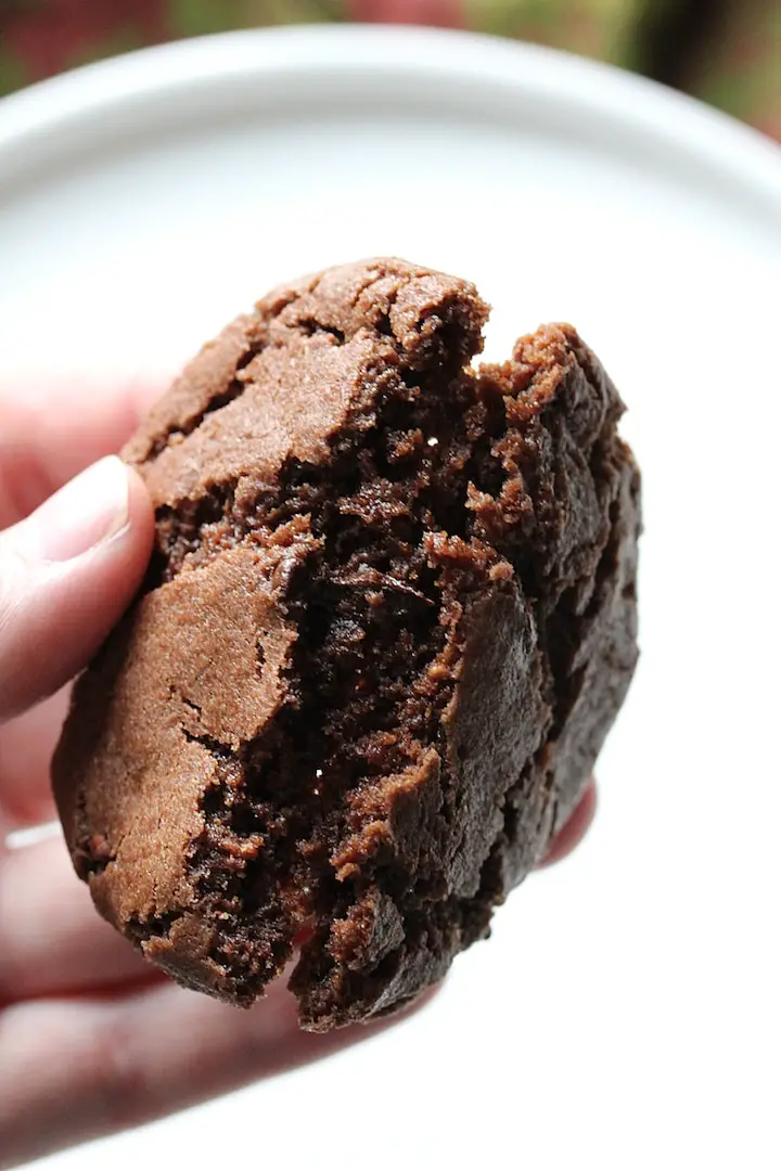 image of a Chewy Chocolate Raspberry Cookie broken in the middle